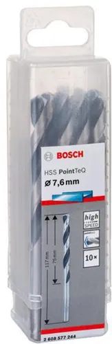 Bosch Metallspiralbohrer PointTeQ DIN388 Arbeits-L.69mm D.7,6mm Typ N 10St.