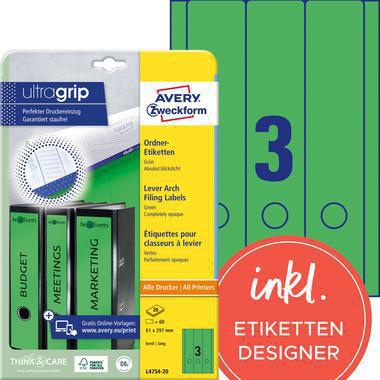 Avery Zweckform Ordneretikett L4754-20 lang/breit gn 60 St./Pack.