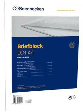 Soennecken Briefblock 2304 DIN A4 gelocht Lineatur28 kariert 50Blatt