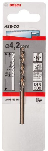 Bosch Metallbohrer HSS-Co DIN338 Arbeits-L.43mm D.4,2mm L.75mm