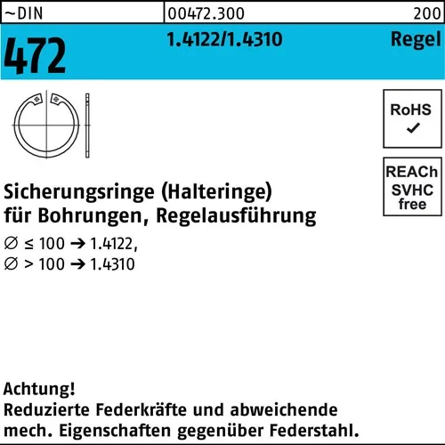 Sicherungsring DIN 472 18x 1 1.4122 Regelausf. 100 Stück