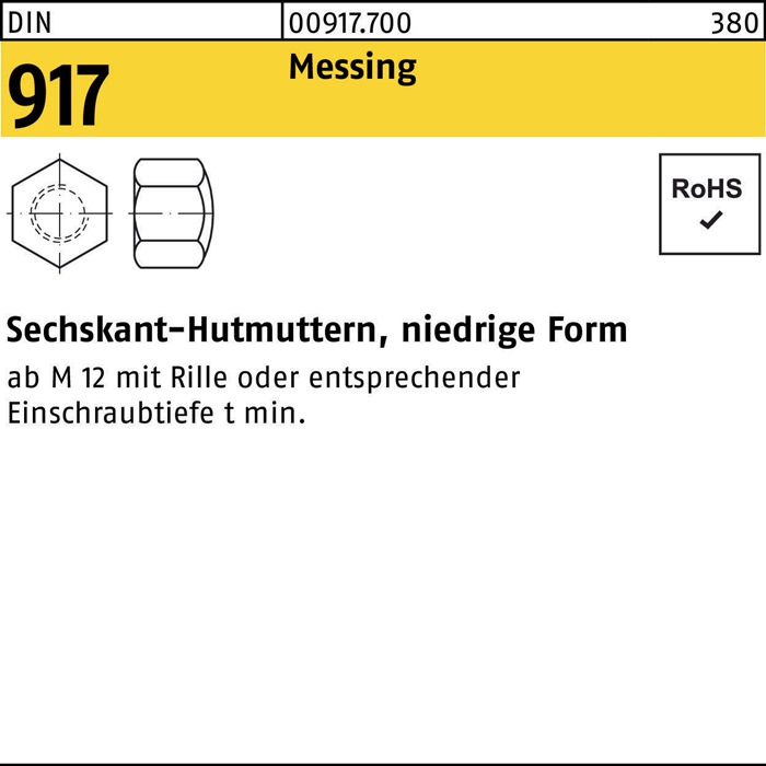 Sechskanthutmutter DIN 917 niedrige FormM6 Messing 1000 Stück