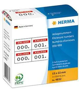HERMA Anlagenummer 4832 15x22mm rot 1.000 St./Pack.