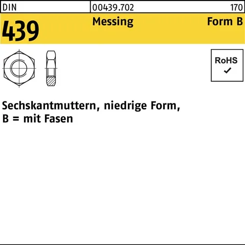 Sechskantmutter DIN 439/ISO 4035 FormB BM 16 Messing 50 Stück