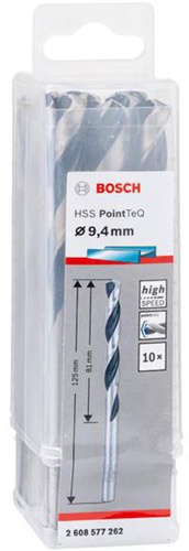 Bosch Metallspiralbohrer PointTeQ DIN388 Arbeits-L.81mm D.9,4mm Typ N 10St.
