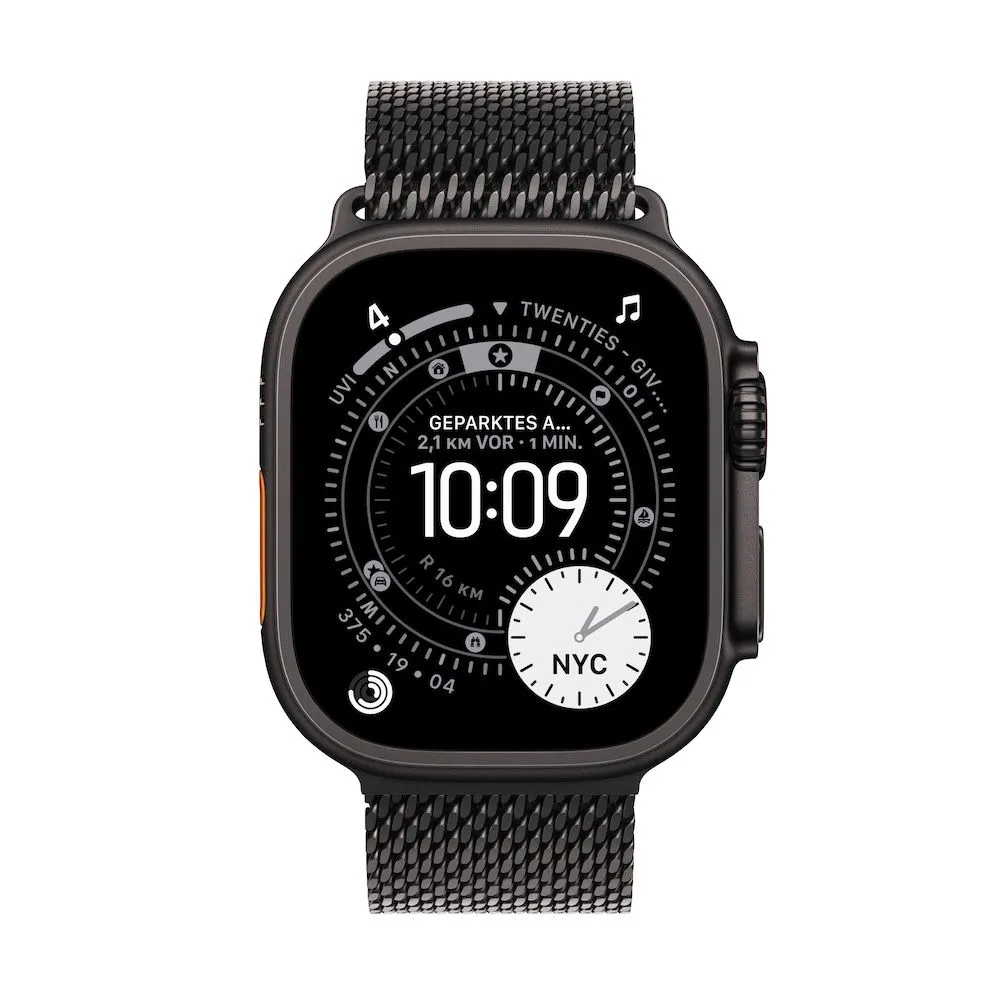 Apple Watch Ultra 3 Milanaise Loop, Schwarz, Titanium, 49mm, GPS + Cellular, Large