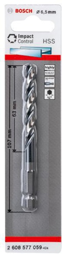 Bosch Spiralbohrer Arbeits-L.63mm D.6,5mm L.107mm HSS Schaft-D.6,35mm
