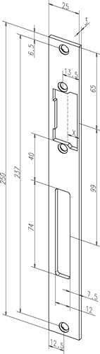 Flachschließbl.691 VA ma ktg.B.25xL.250mm DIN L/R ASSA ABLOY