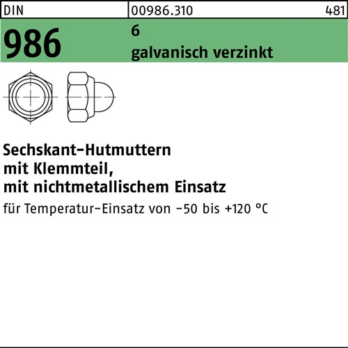 Sechskanthutmutter DIN 986 Klemmteil M5 6 galv.verz. 1000 Stück