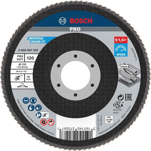 Bosch Fächerschleifscheibe PRO X571 Scheiben-D.115mm Körnung 120 Glasgewebe