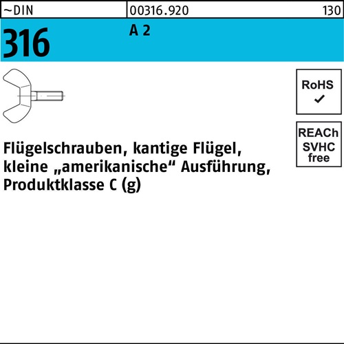 Flügelschraube DIN 316 M4x 20 A 2 kleine Ausführung 50 Stück