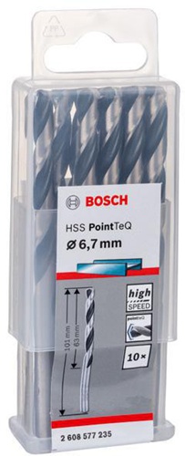 Bosch Metallspiralbohrer PointTeQ DIN388 Arbeits-L.63mm D.6,7mm Typ N 10St.