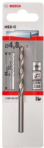 Bosch Metallbohrer HSS-G DIN338 Arbeits-L.52mm D.4,8mm L.86mm 10St.