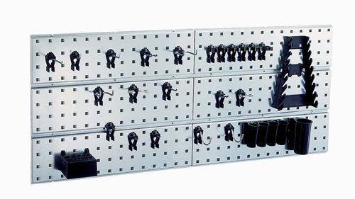 Werkzeughakenset m.Lochplatten Werkzeug-Wandpaneel x 2 + 28Clips