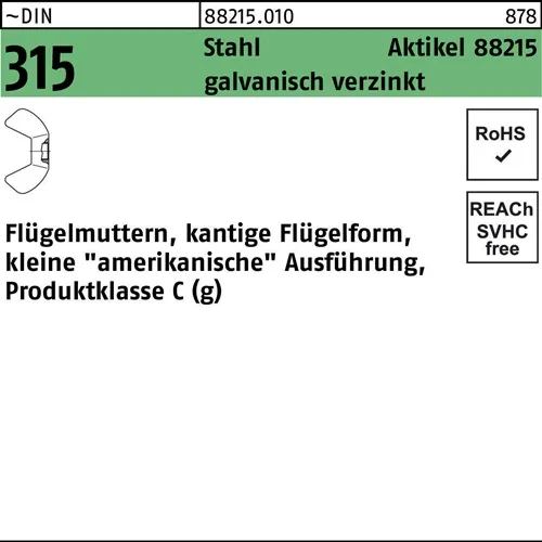 Flügelmutter R 88215 M12 Stahl galv.verz. 50 Stück
