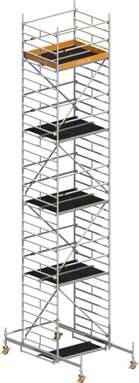 Layher Fahrgerüst Uni Kompakt P2 mit Uni Telegeländer Typ: 1415008 | SH: 8,38 m / AH: 10,38 m