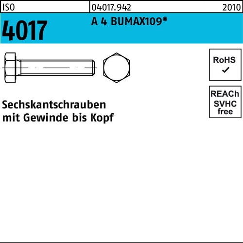 Sechskantschraube ISO 4017 VG M12x 30 A 4 BUMAX109 25 Stück BUFAB