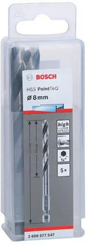 Bosch Spiralbohrer-Set PoinTeQ DIN338 5tlg.D.8mm Arbeits-L.75mm L.117mm HSS BohrertypN
