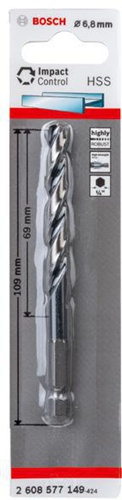 Bosch Spiralbohrer Arbeits-L.69mm D.6,8mm L.109mm HSS Schaft-D.6,35mm