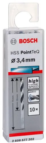 Bosch Metallspiralbohrer PointTeQ DIN388 Arbeits-L.39mm D.3,4mm Typ N 10St.