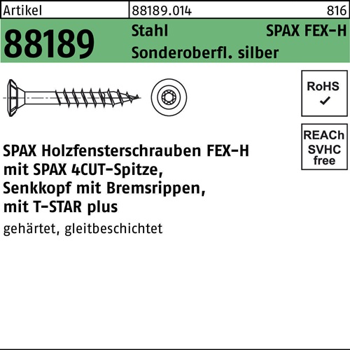 Holzfensterschraube R 88189 Seko Bremsrip T-STAR 4x35-T15 Sta silber 1000St SPAX