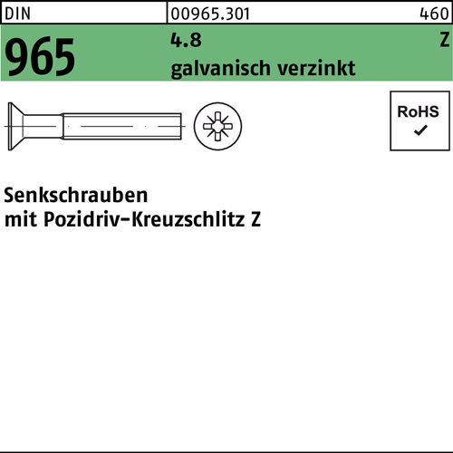 Senkschraube DIN 965 PZ M2,5x10-Z 4.8 galv.verz. 2000St.