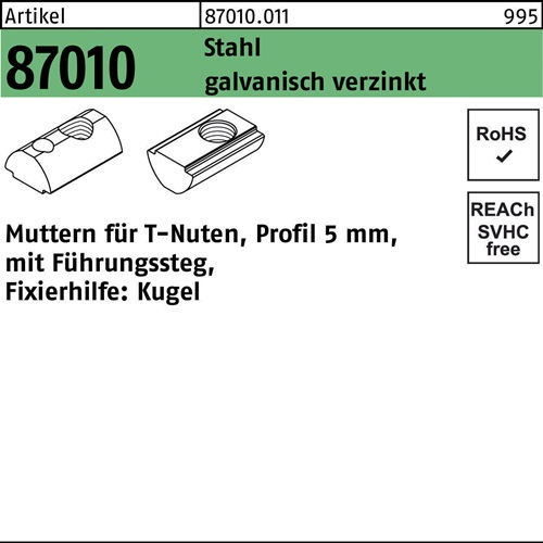T-Nutenmutter R 87010 Führungssteg 5mm M5 Stahl galv.verz. 100 Stück