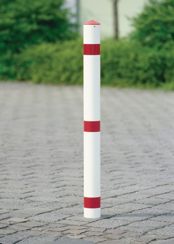Sperrpfosten Stahl rot-weiß Ø 76 mm mit Spitzkappe URBANUS