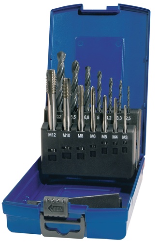 TECWERK Maschinengewindebohrersatz M3-M12 14 teilig Kunststoffkassette 