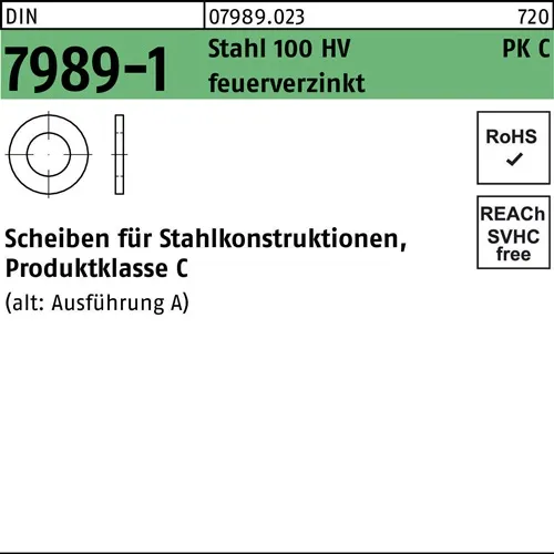 Unterlegscheibe DIN 7989-1 24/26x 44x8 Stahl 100HV feuerverz. 100 Stück