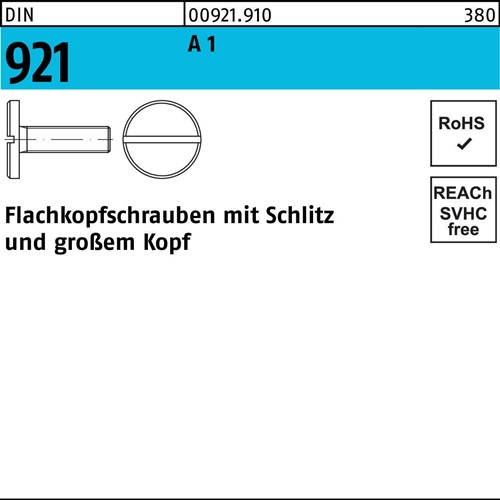Flachkopfschraube DIN 921 Schlitz M6x 16 A 1 100 Stück