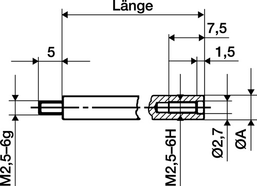 Verlängerungsstück L.20mm Messbolzen-D.4mm z.Messuhren KÄFER