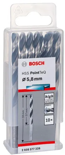 Bosch Metallspiralbohrer PointTeQ DIN388 Arbeits-L.57mm D.5,8mm Typ N 10St.
