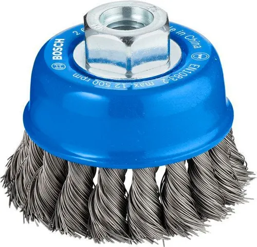 Bosch Topfbürste D.65mm Draht-St0,35mm Stahl gezopfter Draht M14 max.Drehz.12500 1/min