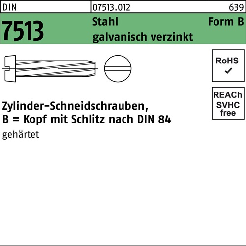 Gewindeschneidschraube DIN 7513 FormB Zylinder Schlitz BM 4x25 Sta verz. 1000St.