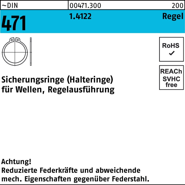 Sicherungsring DIN 471 10x 1 1.4122 Regelausf. 100 Stück