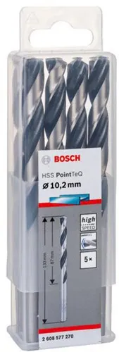 Bosch Metallspiralbohrer PointTeQ DIN388 Arbeits-L.87mm D.10,2mm Typ N 5St.