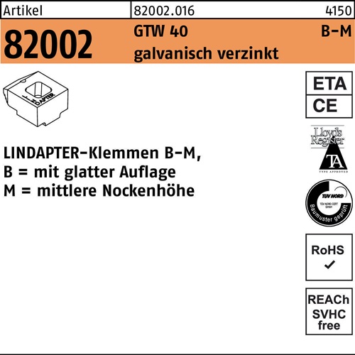 Klemmen R 82002 GTW 40 MM 24/12,0 galv.verz. 1 Stück LINDAPTER