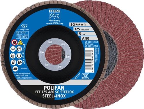 Fächerscheibe POLIFAN A SG STEELOX D.125mm K.80 fl.INOX NK PFERD