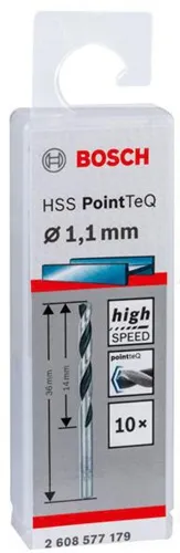 Bosch Metallspiralbohrer PointTeQ DIN388 Arbeits-L.14mm D.1,1mm Typ N 10St.