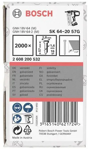 Bosch Senkkopfstift SK64-20 G 2000-tlg.LxBxD.57x2,8x1,35mm verzinkt Drahtmaß 1,6mm