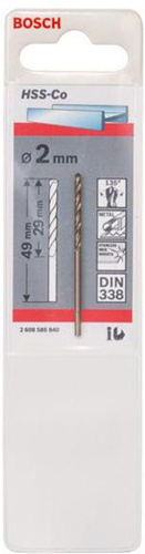 Bosch Metallbohrer HSS-Co DIN338 Arbeits-L.29mm D.2mm L.49mm