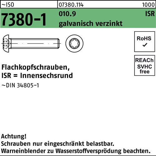 Flachkopfschraube ISO 7380-1 ISR M8x30-T40 010.9 galv.verz. 200St.