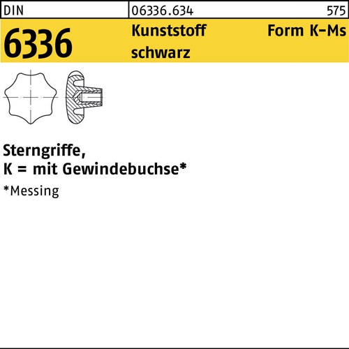 Sterngriff DIN 6336 FormK-Ms K 50 M8 Ku. sw Messingbuchse 10 Stück