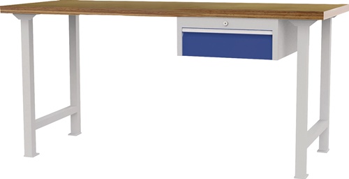 Werkbank B2000xT750xH790-1140mm Buche-Multiplex lichtgrau/signalblau 1Schubl.