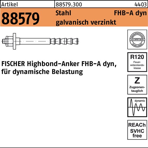Highbond-Anker R 88579 dyn 20x170/50 Stahl galv.verz. 10 Stück FISCHER