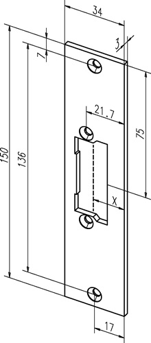 Flachschließbl.21C VA ma ktg.B.34xL.150mm DIN L/R ASSA ABLOY