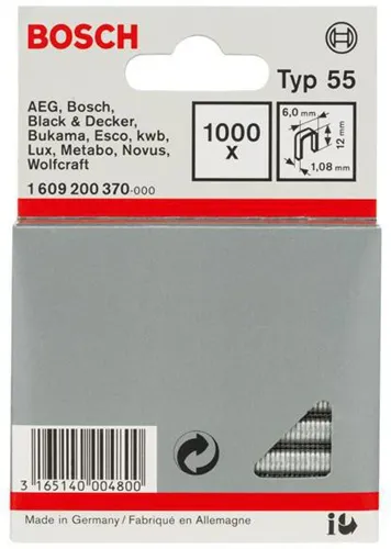 Bosch Schmalrückenklammer Typ 55 B.6mm Dicke 1,08mm L.12mm1000er Pack