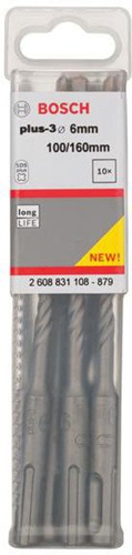 Bosch Hammerbohrer Arbeits-L.100mm D.6mm L.160mm SDS plus-3 10 St
