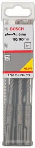 Bosch Hammerbohrer Arbeits-L.100mm D.6mm L.160mm SDS plus-3 10 St